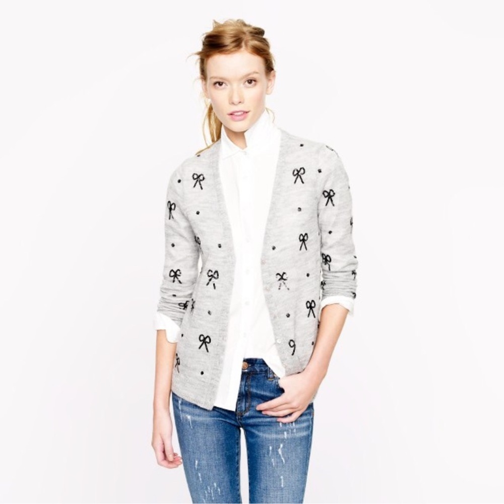 J.Crew Wool Sequin Bow Cardigan Sweater - Size Small - In Excellent Condition